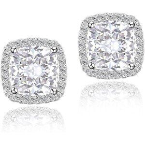 Women's Square Birthstone Cubic Zirconia Mall Dainty Silver Elegant Earring